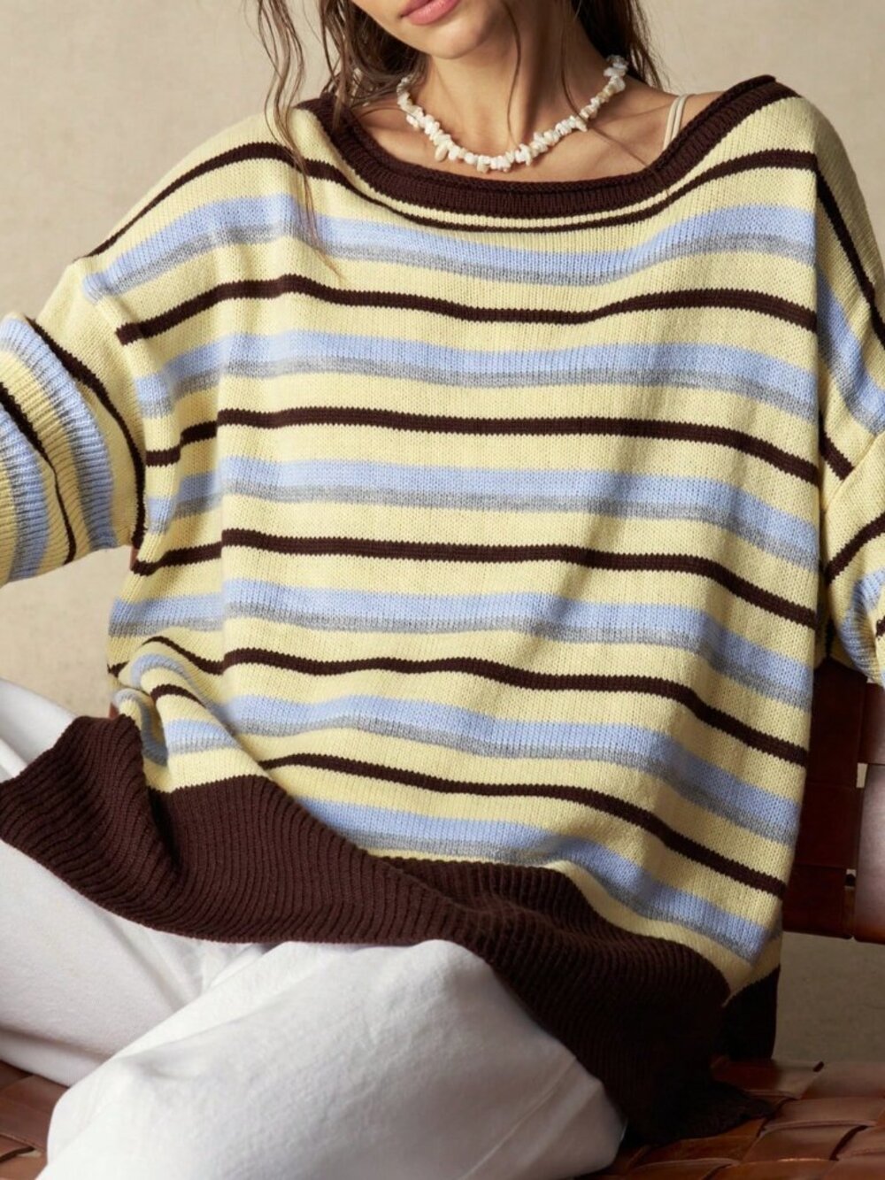 Multicolor Casual Women's Minimalist Colorblock Loose Knit Sweater